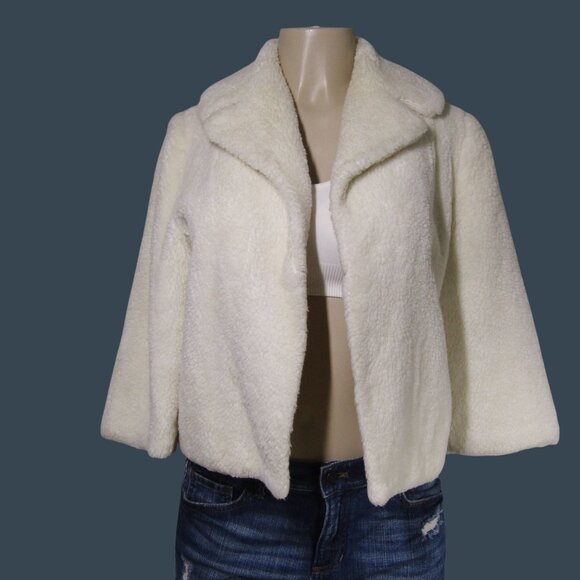 Vintage Jackets & Blazers - VTG 60s TEDDY Faux Fur Cream Cropped Glam Retro Coquette Short Fairy Jacket M